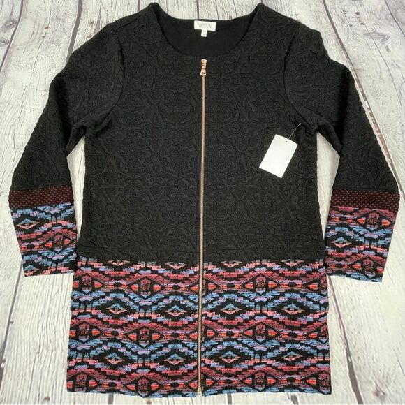 WESTON long black cardigan jacket with zipper and embroidered trim NWT, size M - Picture 10 of 14